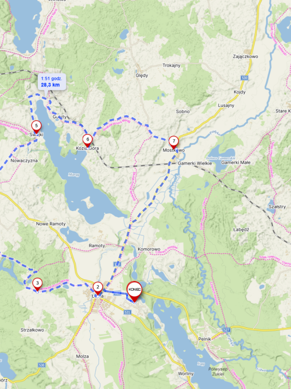 SZLAK ZIELONY w sporej części widokowy, z kilkoma stromymi podjazdami i zjazdami, dosyć długi, nie polecany bez przygotowania kondycyjnego, umożliwia przejazd pomiędzy Łuktą i Żabim Rogiem korzystając jedynie z bezpiecznych dróg gruntowych. Na trasie zobaczymy zabytkowy, XV wieczny kościół gotycki, rezerwat przyrody wzdłuż Jeziora Długiego, barokowy Kościół we wsi Florczaki z drewnianą dzwonnicą.